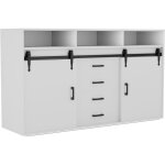 Homavo - buffet portes coulissantes 4 tiroirs 140 cm blanc hg1 - l
