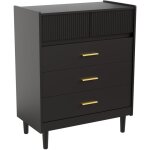 Homavo - commode 5 tiroirs 74x90 cm noir dg2