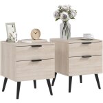 Homcom - lot de 2 chevets tables de nuit style nordique - 2 tiroirs - pi�tement effil� bois noir aspect ...