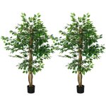 Homcom - lot de 2 plantes artificielles arbres ficus h. 1, 50 m tronc branches liane lichen feuilles ...