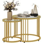 Homcom - lot de 2 tables basses gigognes rondes style art déco - ø 60 / 40 cm - acier doré plateau verre ... Homcom - lot de 2 tables basses gigognes rondes style art déco - ø 60 / 40 cm - acier doré plateau verre ...