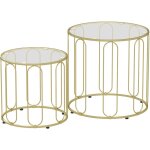 Homcom - lot de 2 tables basses gigognes rondes style art dco mtal dor verre tremp
