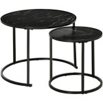 Homcom - lot de 2 tables basses rondes gigognes empilables métal noir aspect marbre noir Homcom - lot de 2 tables basses rondes gigognes empilables métal noir aspect marbre noir