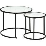 Homcom - lot de 2 tables basses rondes gigognes empilables métal noir aspect marbre blanc Homcom - lot de 2 tables basses rondes gigognes empilables métal noir aspect marbre blanc