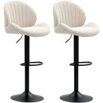 Homcom - lot de 2 tabourets de bar design coquillage pivotants rglables acier noir tissu chenille beige ...
