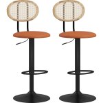 Homcom - lot de 2 tabourets de bar design no - rtro - hauteur rglable, pivotant - acier pu rotin