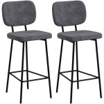 Lot de 2 tabourets de bar style no - rtro pitement acier noir repose - pied intgr tissu gris