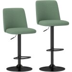 Homcom - lot de 2 tabourets de bar tissu vert hauteur r�glable pi�tement acier noir mat