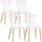 Homcom - lot de 4 chaises de salle � manger style scandinave pi�tement bois h�tre pp blanc