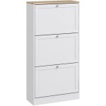 Homcom - armoire  chaussures 3 portes abattantes 2 compartiments panneaux particules blanc aspect chne ...