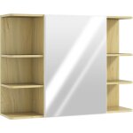 Homcom - armoire miroir murale salle de bain - porte, �tag�re, 2x3 tablettes lat�rales - 80 x 20 x 59 ...