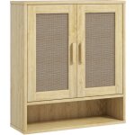 Homcom - armoire murale salle de bain wc style bohème - 2 portes, étagère, niche - effet rotin bois clair ... Homcom - armoire murale salle de bain wc style bohème - 2 portes, étagère, niche - effet rotin bois clair ...