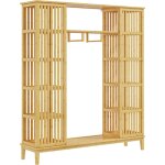 Homcom - armoire penderie en bambou - 2 portes coulissantes, 7 tagres, 2 barres - dim. 145l x 35l x ...