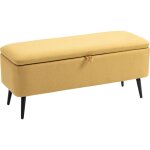 Homcom - banc coffre de rangement 2 en 1 dim. 102l x 40l x 39h cm pitement acier noir tissu jaune moutarde ...