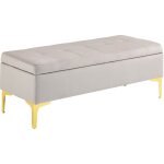 Banquette coffre de rangement 2 en 1 - assise effet capitonne - mtal dor aspect velours gris clair ...