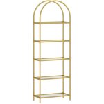 Homcom - biblioth�que design art d�co structure m�tal dor� �tag�res verre tremp� dim. 60 x 30 x 175 cm ...
