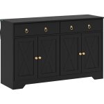 Homcom - buffet 2 portes 2 �tag�res 2 tiroirs style rural chic fa�ades portes � croisillons poign�es ...