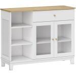 Homcom - buffet 2 portes verre effet cannel tagre tiroir 3 niches dim. 100 x 35 x 80, 3 cm blanc effet ...