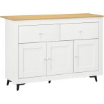 Homcom - buffet 2 tiroirs 3 portes étagère dim. 117 x 35 x 80 cm poignées alu effet bois clair blanc Homcom - buffet 2 tiroirs 3 portes étagère dim. 117 x 35 x 80 cm poignées alu effet bois clair blanc