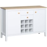 Homcom - buffet 2 tiroirs 2 portes tagres rglables range - bouteilles 9 bouteilles blanc effet bois ...
