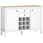 Homcom - buffet 2 tiroirs, 2 portes tagres rglables, range - bouteilles 9 max. - blanc bois clair