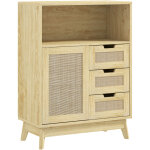 Homcom - buffet cannage effet bois style boh�me chic - 3 tiroirs, porte, �tag�re, grande niche