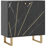 Buffet design - 2 portes, �tag�re - dim. 76l x 35l x 77h cm - m�tal dor� aspect marbre noir
