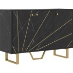 Homcom - buffet design - 3 portes, 2 �tag�res - dim. 107l x 35l x 75h cm - m�tal dor� aspect marbre noir ...