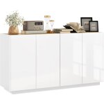 Homcom - buffet design contemporain blanc laqu plateau aspect bois clair - dim. 140l x 40l x 75h cm ...