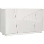 Homcom - buffet design faade blanc laqu 4 portes 2 tagres dim. 150 x 40 x 88 cm blanc
