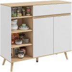 Homcom - buffet design scandinave 2 portes tiroir coulissant 4 niches pitement bois de pin panneaux ...