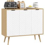 Homcom - buffet design scandinave 3 portes 2 �tag�res pi�tement bois de pin panneaux portes motif chevrons ...