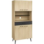 Homcom - buffet haut design industriel - 4 portes, 3 tagres, tiroir, niche - mtal panneaux noir chne ...