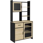 Buffet haut multi - rangement 3 portes 3 étagères tiroir 5 niches bicolore aspect chêne clair noir Buffet haut multi - rangement 3 portes 3 étagères tiroir 5 niches bicolore aspect chêne clair noir
