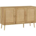 Homcom - buffet style cosy chic rotin - 3 portes, 2 tagres - dim. 120l x 40l x 75h cm - effet bois ...