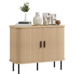 Homcom - buffet style scandinave 2 portes coulissantes 4 compartiments acier noir aspect bois clair