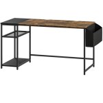 Homcom - bureau informatique style industriel dim. 150 x 60 cm - 3 �tag�res, panier - m�tal noir effet ...