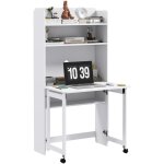 Homcom - bureau mural pliable table murale rabattable suspendue sur pied avec bibliothque 3 tagres ...
