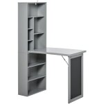 Homcom - bureau mural pliable table murale rabattable suspendue sur pied avec bibliothque tableau  ...