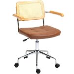 Homcom - chaise de bureau style vintage - rglable, pivotante - acier chrom bois aspect rotin assise ...