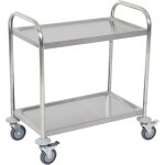 Chariot de service desserte de cuisine  roulettes 2 tagres 71l x 41l x 81h cm acier inox. chrom - ...