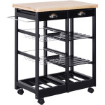 Chariot de service desserte de cuisine  roulettes multi - rangements 74l x 37l x 76h cm plateau bois ...
