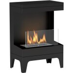 Cheminée bioéthanol sur pied - 0, 9l - 38 x 22 x 54 cm - acier inox. noir verre trempé Cheminée bioéthanol sur pied - 0, 9l - 38 x 22 x 54 cm - acier inox. noir verre trempé