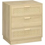 Homcom - chiffonnier 3 tiroirs style bohme rotin effet bois clair dim. 60 x 38 x 69 cm