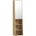 Homcom - colonne salle de bain design forme trapzodale avec miroir h. 165 cm - porte, 3 tagres, 3 ...