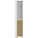 Homcom - colonne salle de bain h. 173 cm - porte � lattes verticales, �tag�re, 3 niches - pi�tement bambou ...