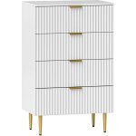 Homcom - commode 4 tiroirs design effet cannel pitement poignes mtal dor blanc