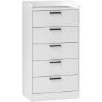 Commode 5 tiroirs et plateau - meuble de rangement bureau - poignes mtal noir mdf blanc