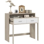 Console secrétaire 2 en 1 - plateau coulissant, 2 tiroirs - dim. 95l x 35p x 87h cm - blanc naturel Console secrétaire 2 en 1 - plateau coulissant, 2 tiroirs - dim. 95l x 35p x 87h cm - blanc naturel