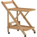 Desserte de cuisine pliable en bambou 2 plateaux, 4 roues, 3 casiers � vin